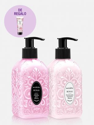 Set Crema + Jabón Rosas ¡con crema de manos de regalo!